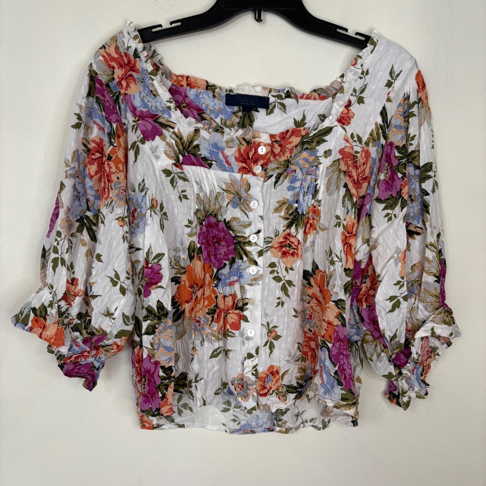 Women XS Floral Sheer Blouse Cottagecore Bright‎ Fairy Boho Lightweight Feminine